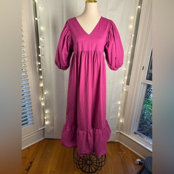 Karlie Purple Maxi Dress with V-Neck and Puff Sleeves - Picture 1 of 6